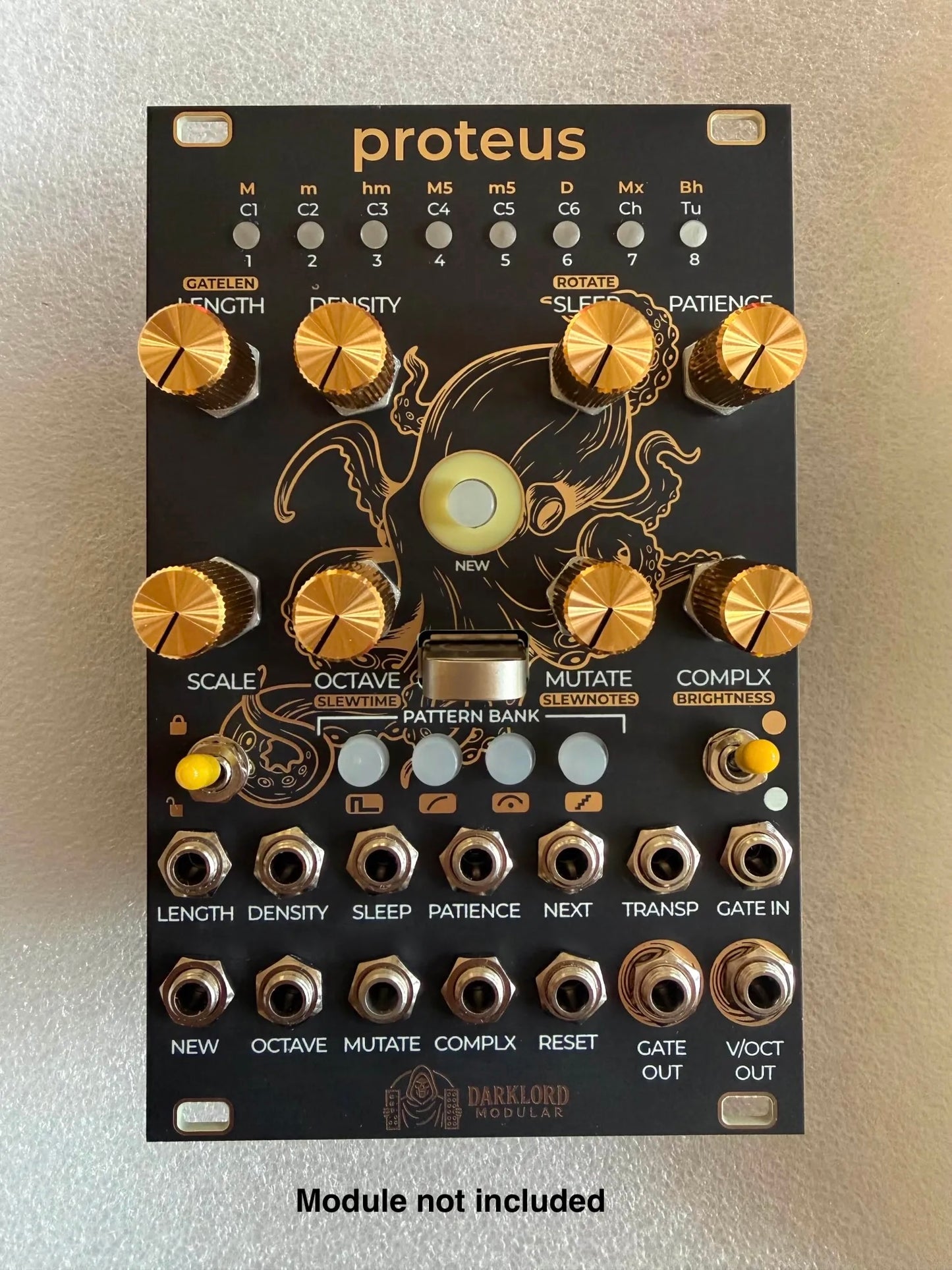 Darklord Proteus Panel Kit with Special edition Eurorack Toolset and gold knobs